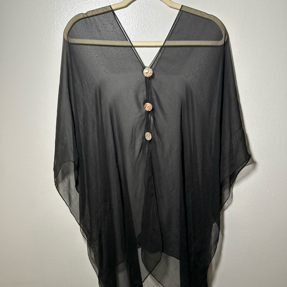 Chic Black Sheer shawl/poncho with Button Details